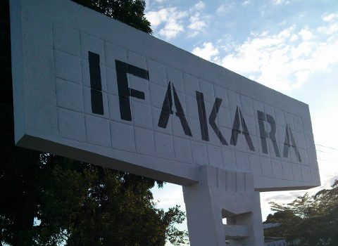 A white sign on the border of Ifakara